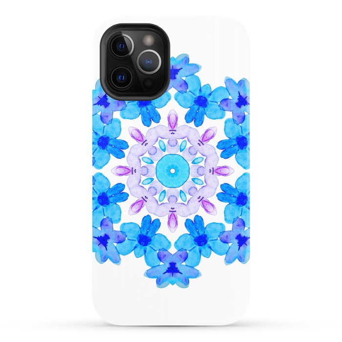 iPhone 12 Pro StrongFit Flower Mandala Violet Blue Watercolor Floral Art by Boriana Giormova