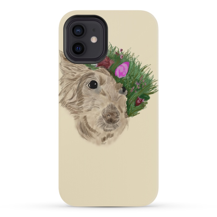 iPhone 12 mini StrongFit Flowers with dog by Merveilleux Clement