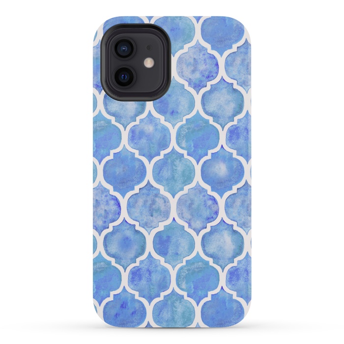 iPhone 12 mini StrongFit Cornflower Blue Textured Moroccan Pattern by Micklyn Le Feuvre
