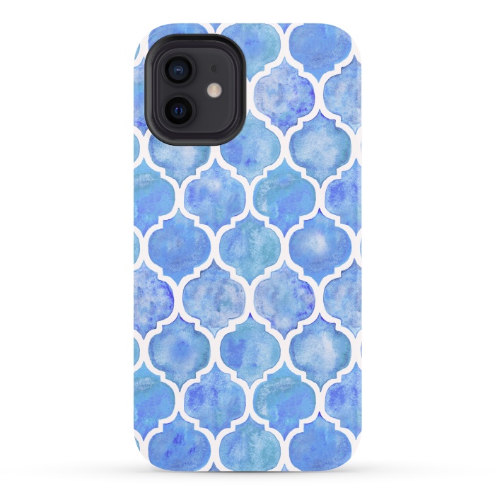iPhone 12 StrongFit Cornflower Blue Textured Moroccan Pattern by Micklyn Le Feuvre