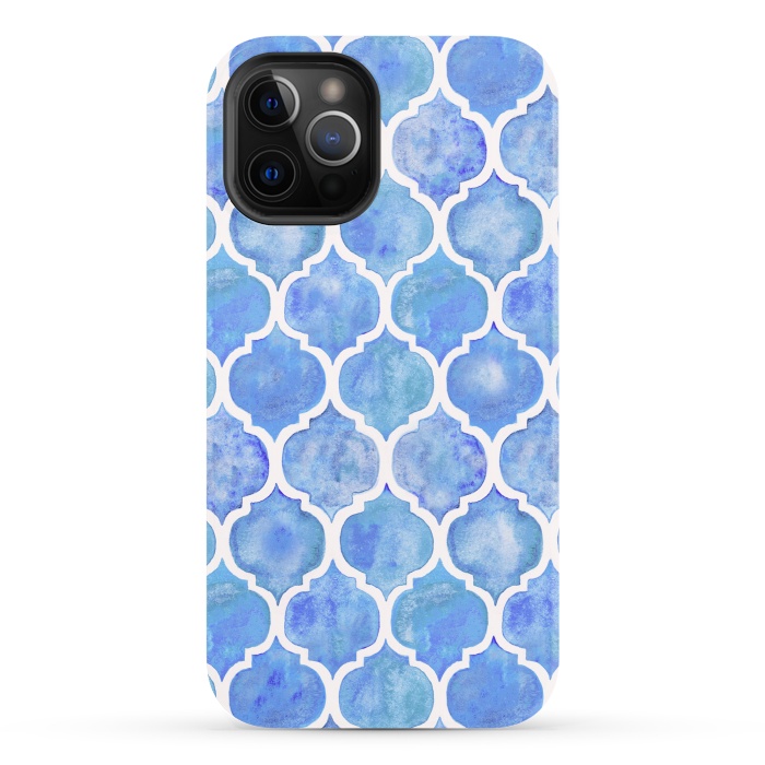 iPhone 12 Pro StrongFit Cornflower Blue Textured Moroccan Pattern by Micklyn Le Feuvre