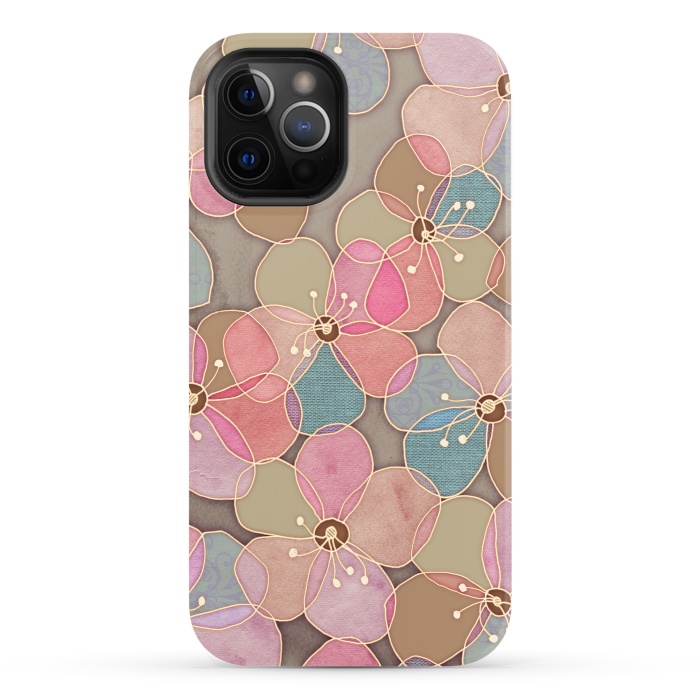 iPhone 12 Pro StrongFit Simple Floral in Soft Neutrals and Pink by Micklyn Le Feuvre