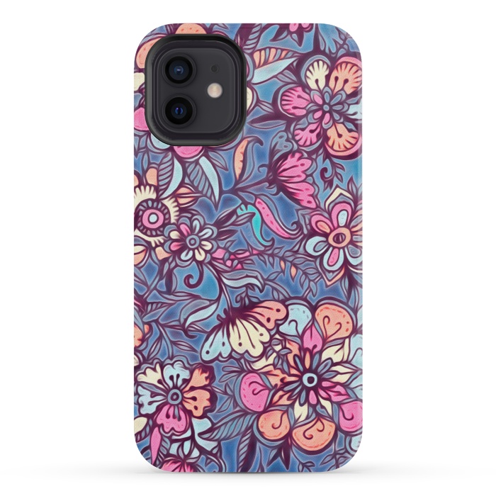 iPhone 12 mini StrongFit Sweet Spring Floral - soft indigo & candy pastels by Micklyn Le Feuvre