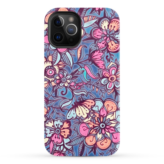 iPhone 12 Pro StrongFit Sweet Spring Floral - soft indigo & candy pastels by Micklyn Le Feuvre