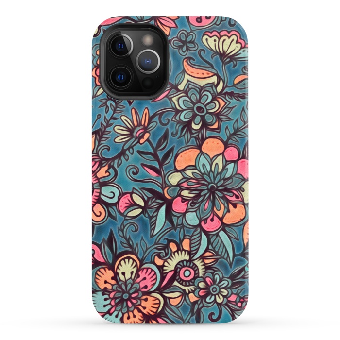 iPhone 12 Pro StrongFit Sweet Spring Floral - melon pink, butterscotch & teal by Micklyn Le Feuvre