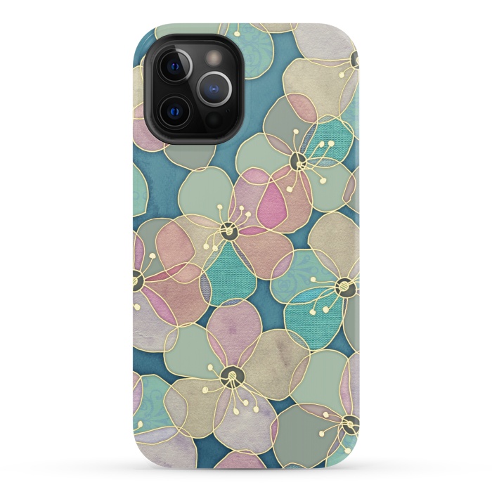 iPhone 12 Pro StrongFit It's Always Summer Somewhere - floral pattern on teal by Micklyn Le Feuvre