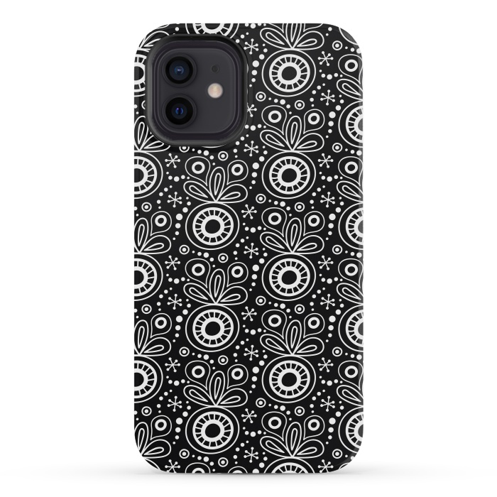 iPhone 12 mini StrongFit Abstract Doodle Pattern Black by Majoih