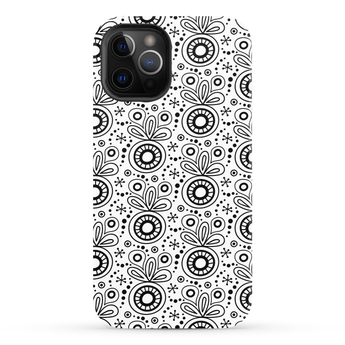 iPhone 12 Pro StrongFit Abstract Doodle Pattern White by Majoih