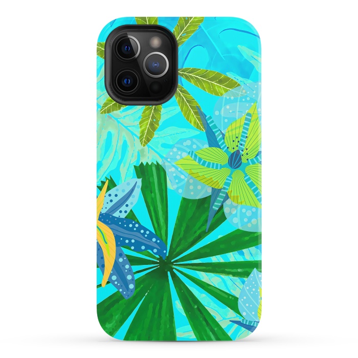iPhone 12 Pro StrongFit Watercolor Abstract Teal and Blue Aloha tropical Jungle by  Utart