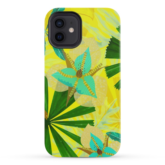 iPhone 12 mini StrongFit Colorful Yellow Green and teal Abstract Aloha Tropical Jungle by  Utart