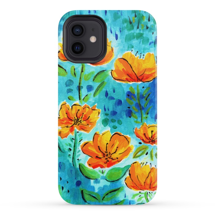 iPhone 12 mini StrongFit Abstract Orange Poppies by Tigatiga