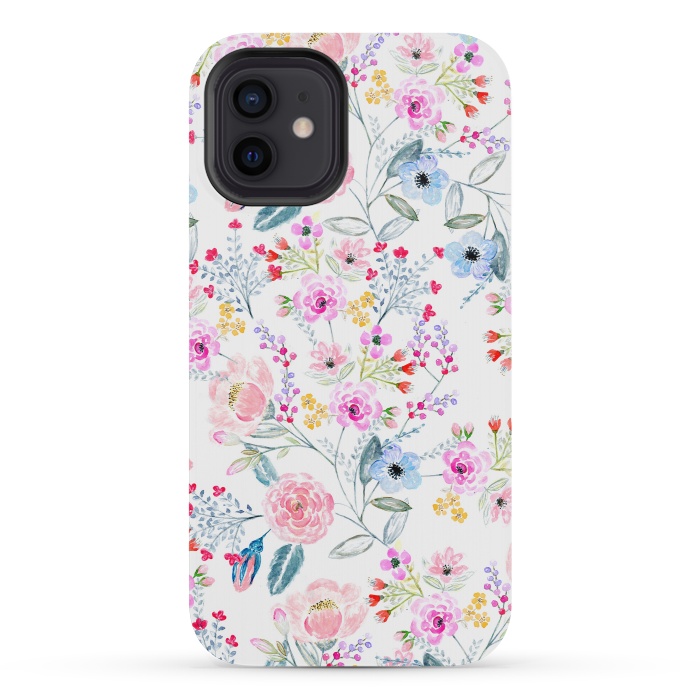 iPhone 12 mini StrongFit Vintage floral Watercolor hand paint design by InovArts