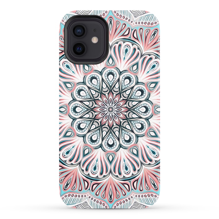 iPhone 12 StrongFit Expansion - boho mandala in soft salmon pink & blue by Micklyn Le Feuvre