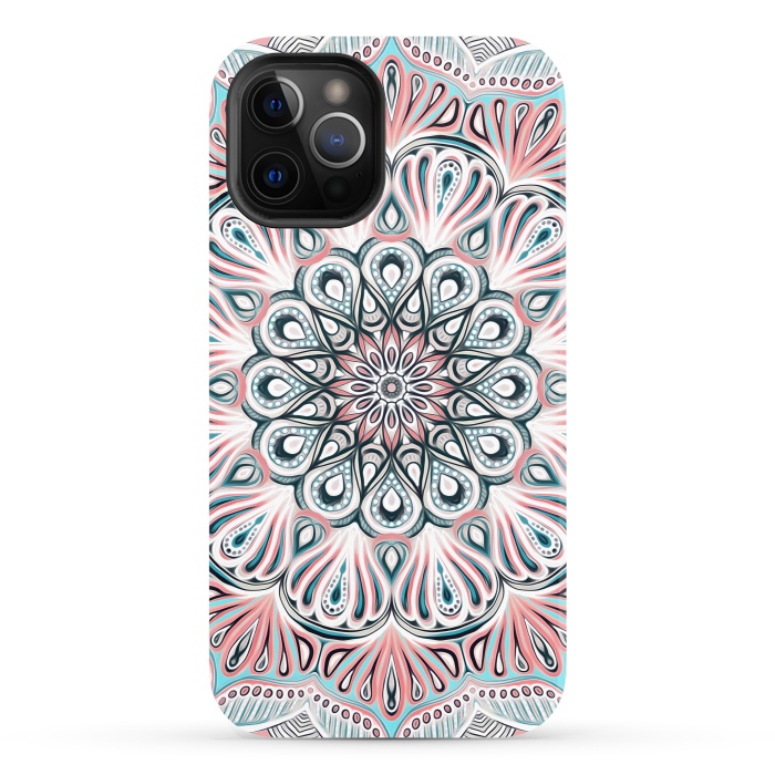 iPhone 12 Pro StrongFit Expansion - boho mandala in soft salmon pink & blue by Micklyn Le Feuvre