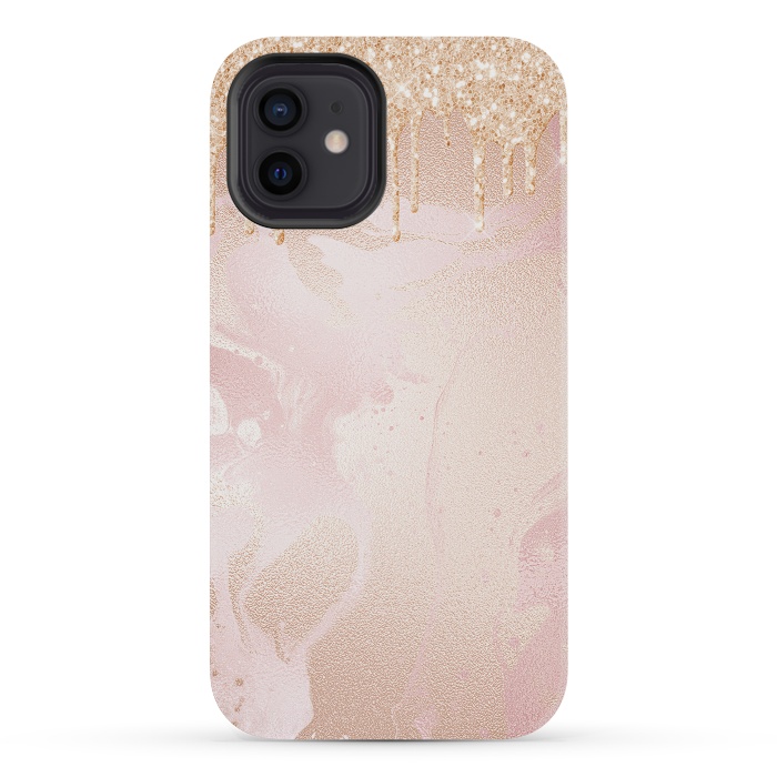 iPhone 12 mini StrongFit Gold Glitter Rain on Blush Marble by  Utart