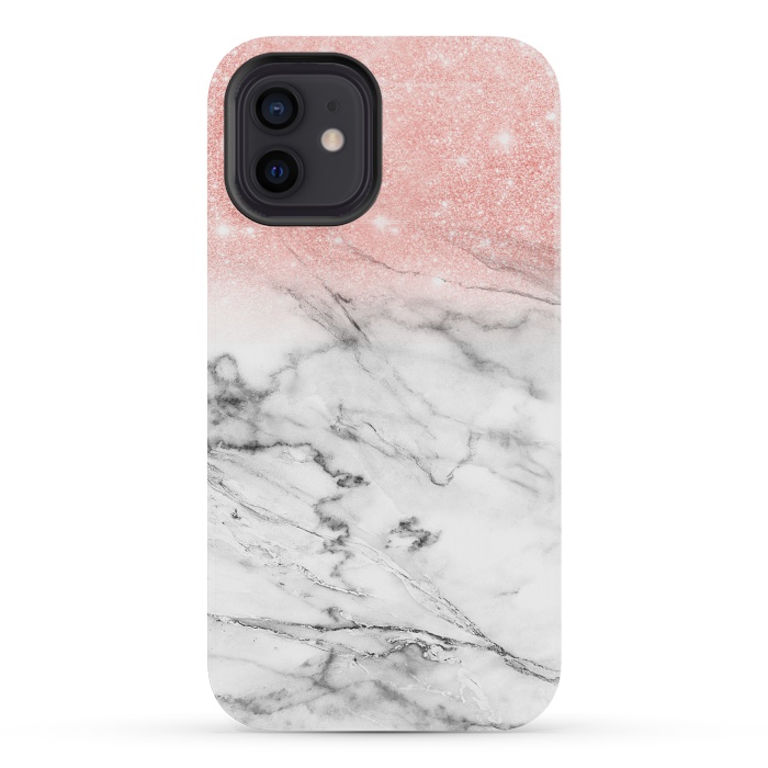 iPhone 12 mini StrongFit Rose Gold Glitter on Marble by  Utart