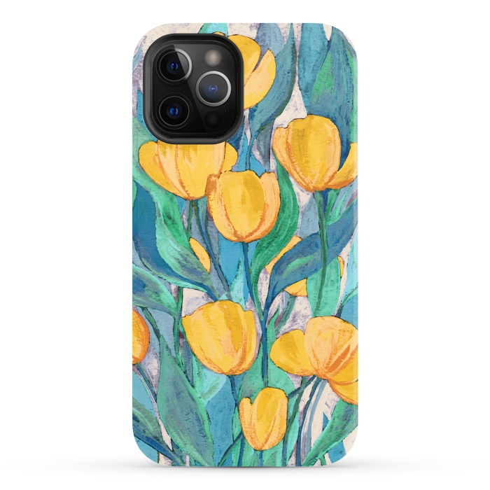 iPhone 12 Pro StrongFit Blooming Golden Tulips in Gouache  by Micklyn Le Feuvre
