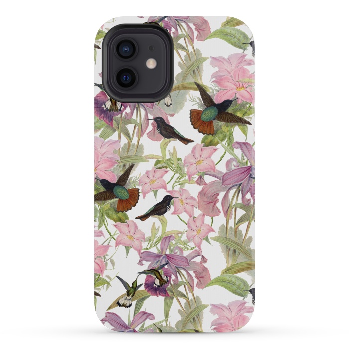 iPhone 12 mini StrongFit Hummingbirds and Tropical Flowers by  Utart