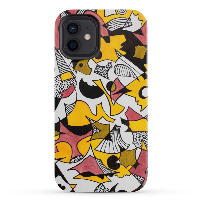 iPhone 12 mini StrongFit Abstract Shapes in Yellow, Red and Gold by Paula Ohreen
