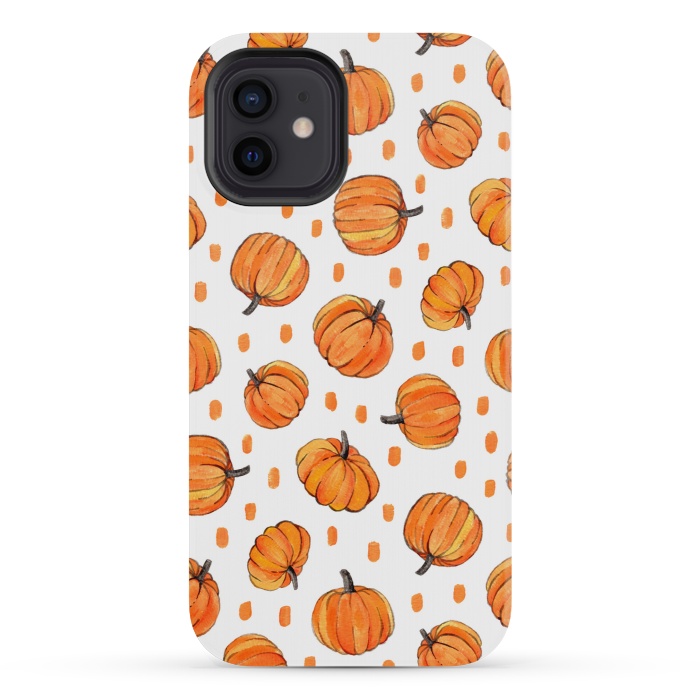 iPhone 12 mini StrongFit Little Gouache Pumpkins with Dots on White by Micklyn Le Feuvre