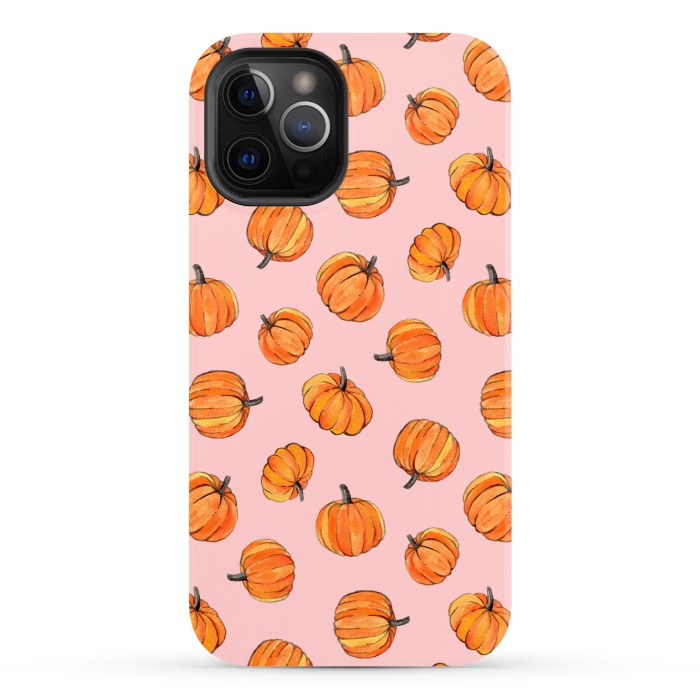 iPhone 12 Pro StrongFit Tiny Pumpkin Polka Dots on Pink by Micklyn Le Feuvre