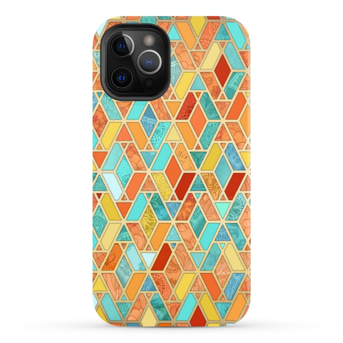 iPhone 12 Pro StrongFit Tangerine and Turquoise Geometric Fall Pattern by Micklyn Le Feuvre