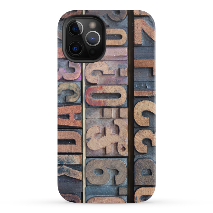 iPhone 12 Pro StrongFit Old Wooden Print Blocks by Andrea Haase