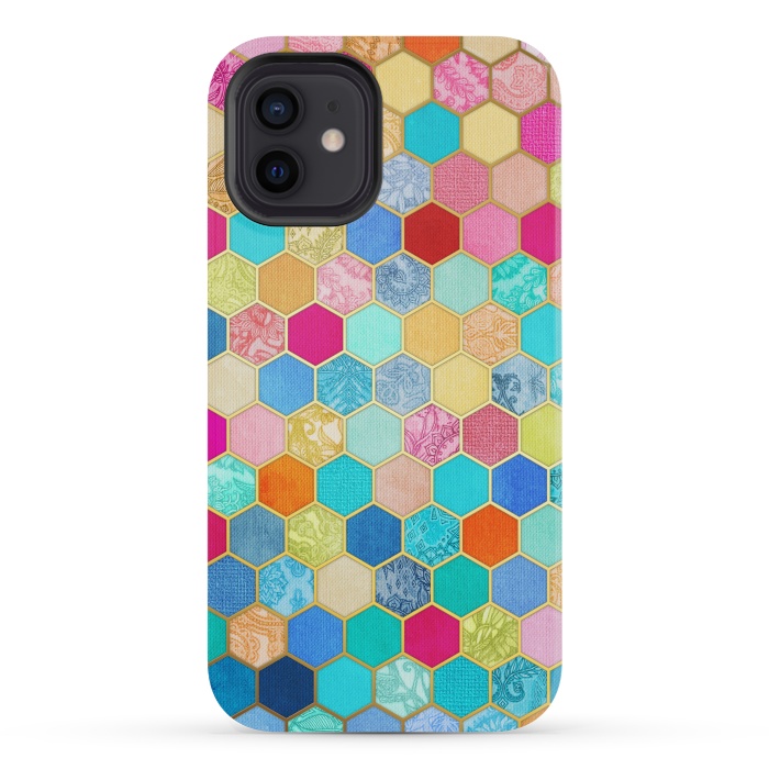 iPhone 12 mini StrongFit Patterned Honeycomb Patchwork in Jewel Colors by Micklyn Le Feuvre