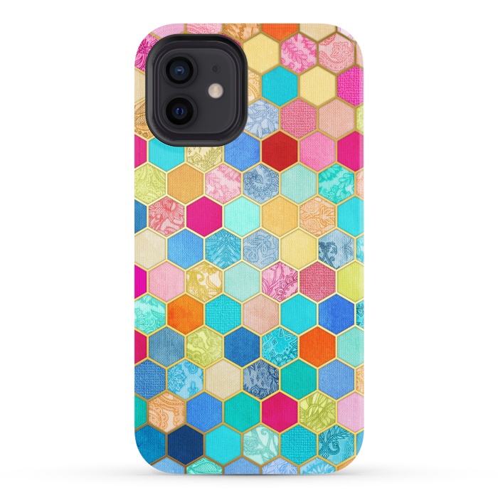 iPhone 12 StrongFit Patterned Honeycomb Patchwork in Jewel Colors by Micklyn Le Feuvre