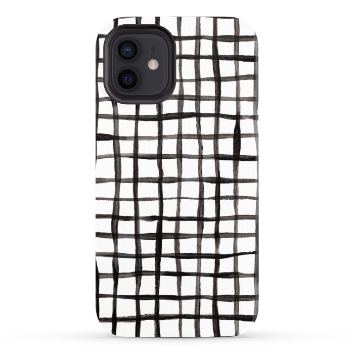 iPhone 12 StrongFit Modern Graphic Black and White Hand Painted Grid by Micklyn Le Feuvre