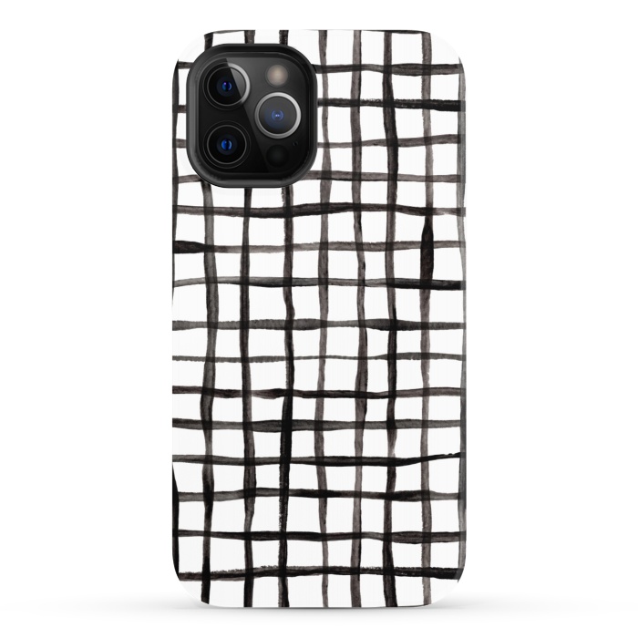 iPhone 12 Pro StrongFit Modern Graphic Black and White Hand Painted Grid by Micklyn Le Feuvre
