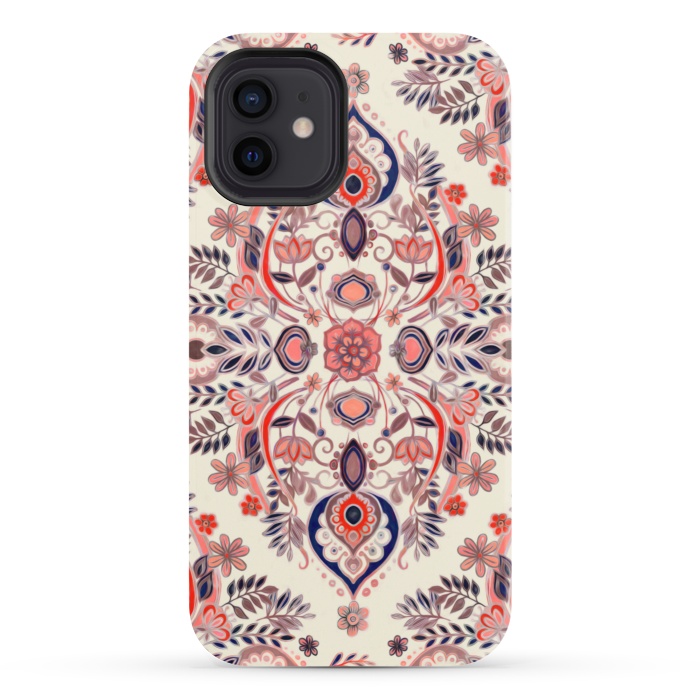 iPhone 12 StrongFit Modern Folk in Coral Red and Indigo by Micklyn Le Feuvre