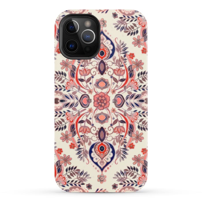 iPhone 12 Pro StrongFit Modern Folk in Coral Red and Indigo by Micklyn Le Feuvre
