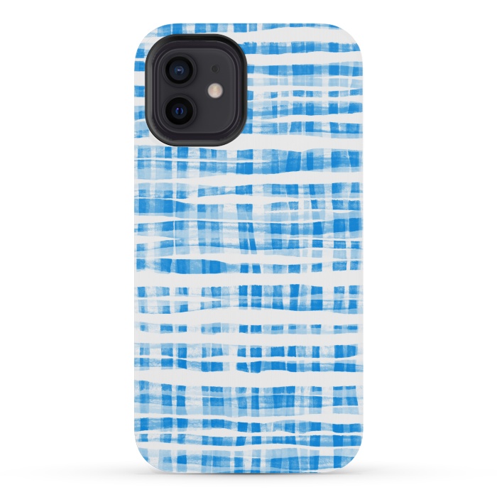 iPhone 12 mini StrongFit Happy Cobalt Blue Hand Painted Gingham by Micklyn Le Feuvre