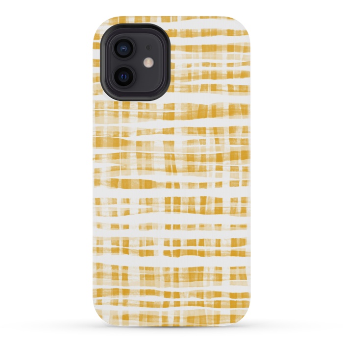 iPhone 12 mini StrongFit Happy Mustard Yellow Hand Painted Gingham by Micklyn Le Feuvre
