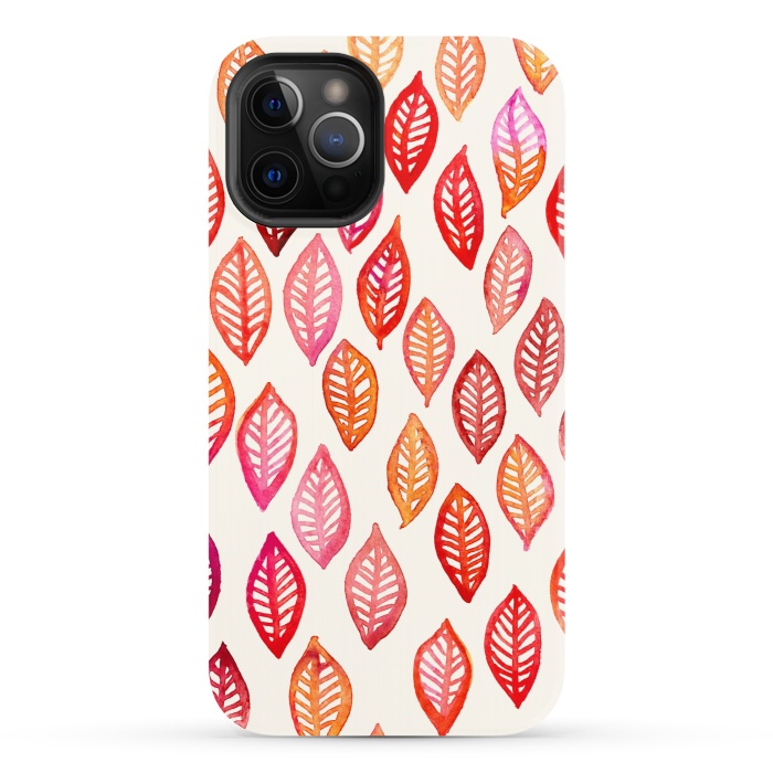 iPhone 12 Pro StrongFit Watercolor Leaf Pattern in Autumn Colors by Micklyn Le Feuvre