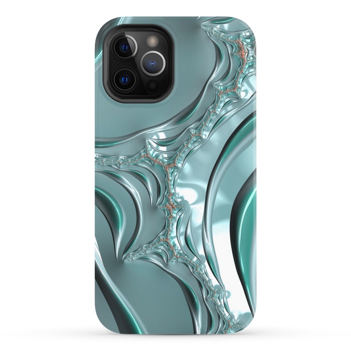 iPhone 12 Pro StrongFit Shiny blue teal fractal 2 by Andrea Haase