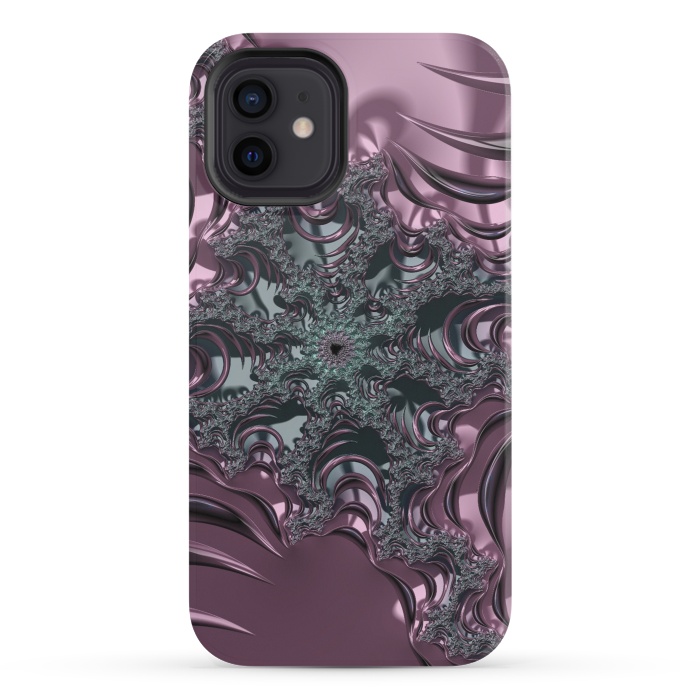 iPhone 12 mini StrongFit Shiny Pink Green Fractal Design by Andrea Haase
