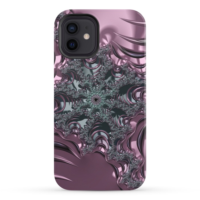 iPhone 12 StrongFit Shiny Pink Green Fractal Design by Andrea Haase