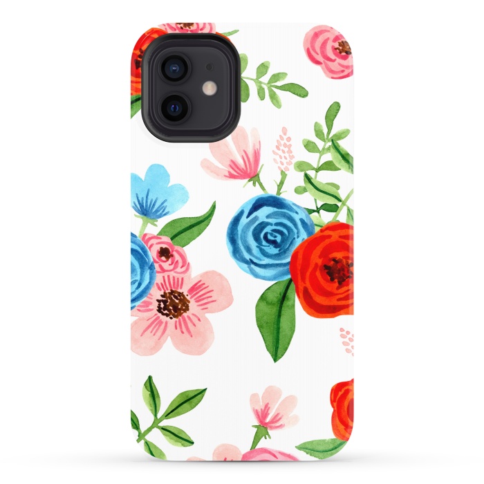 iPhone 12 StrongFit White Ditsy Block Floral Garden Print by Becky Starsmore