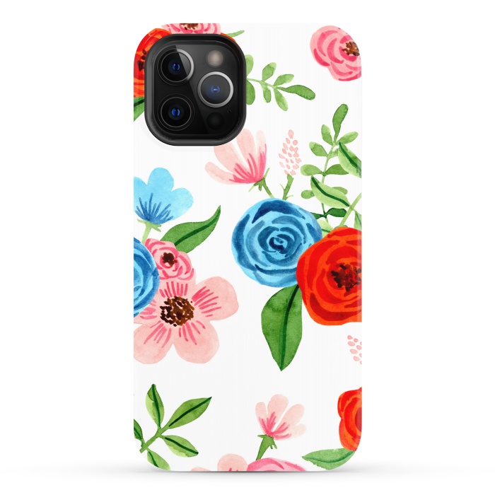 iPhone 12 Pro StrongFit White Ditsy Block Floral Garden Print by Becky Starsmore
