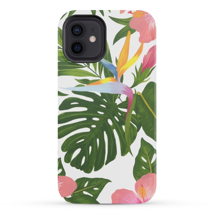 iPhone 12 mini StrongFit Bird Of Paradise Jungle Floral Print by Becky Starsmore