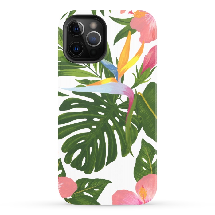 iPhone 12 Pro StrongFit Bird Of Paradise Jungle Floral Print by Becky Starsmore