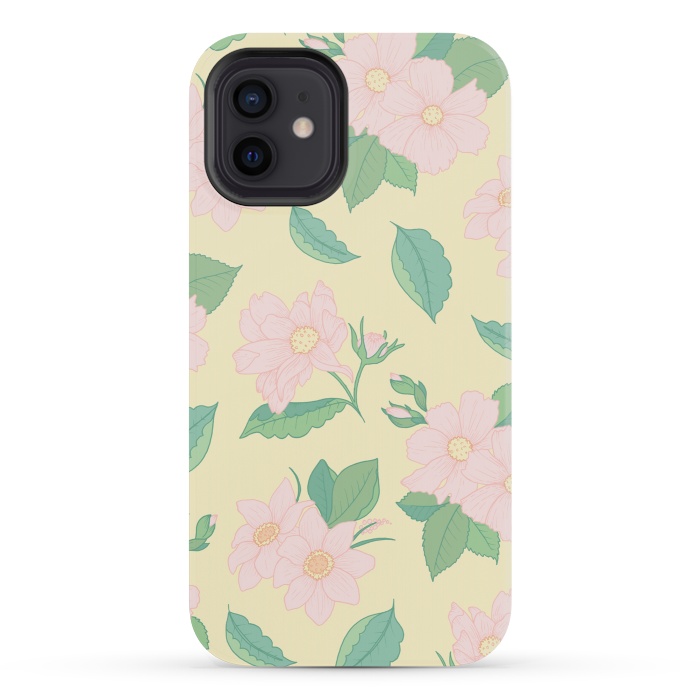 iPhone 12 mini StrongFit Yellow Pastel Floral Print by Becky Starsmore