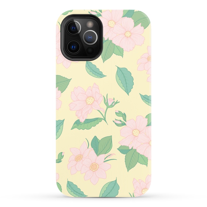 iPhone 12 Pro StrongFit Yellow Pastel Floral Print by Becky Starsmore