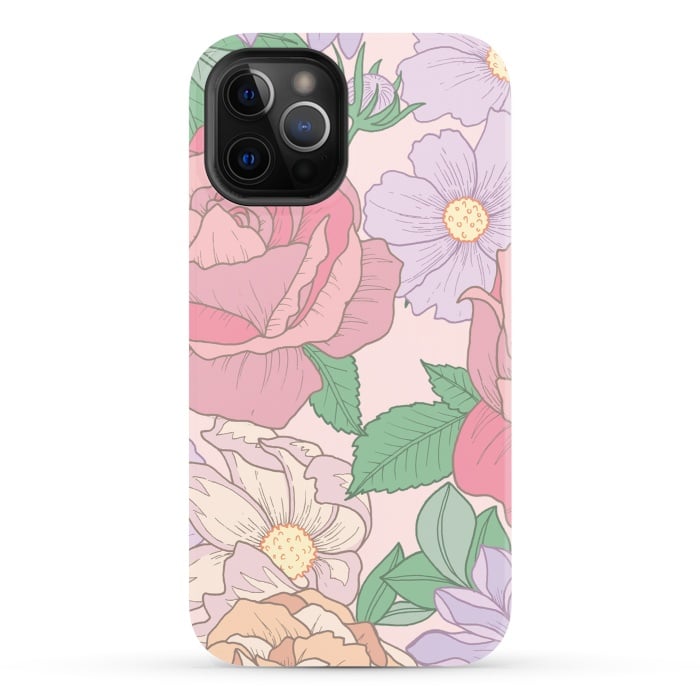 iPhone 12 Pro StrongFit Pink Summer Rose Floral Bouquet by Becky Starsmore