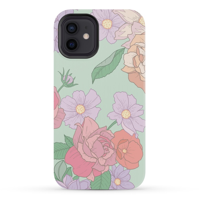 iPhone 12 mini StrongFit Green Floral Bouquet Print by Becky Starsmore