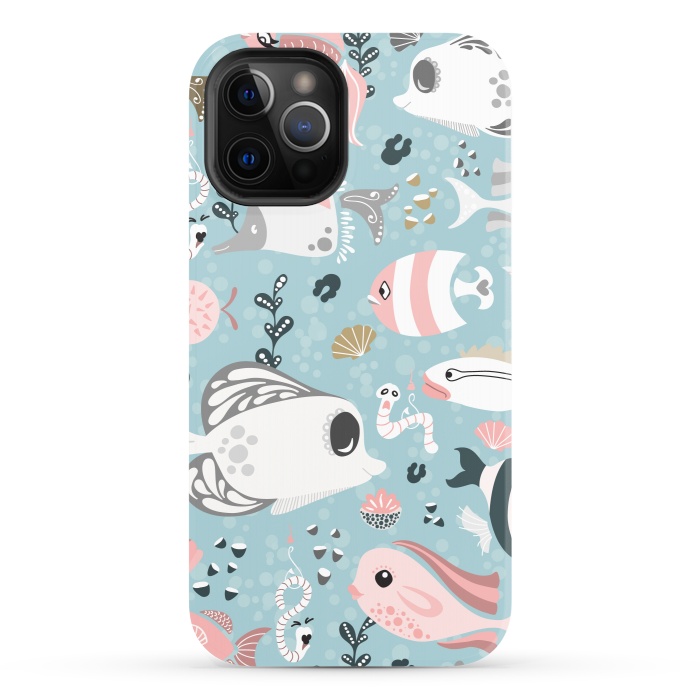 iPhone 12 Pro StrongFit Funny Fish in Pink and Grey by Paula Ohreen