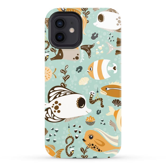 iPhone 12 StrongFit Funny Fish in Orange and Brown by Paula Ohreen
