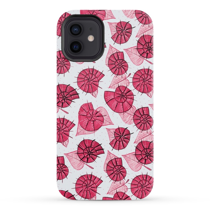 iPhone 12 mini StrongFit Pink Snails And LeavesPattern by Boriana Giormova